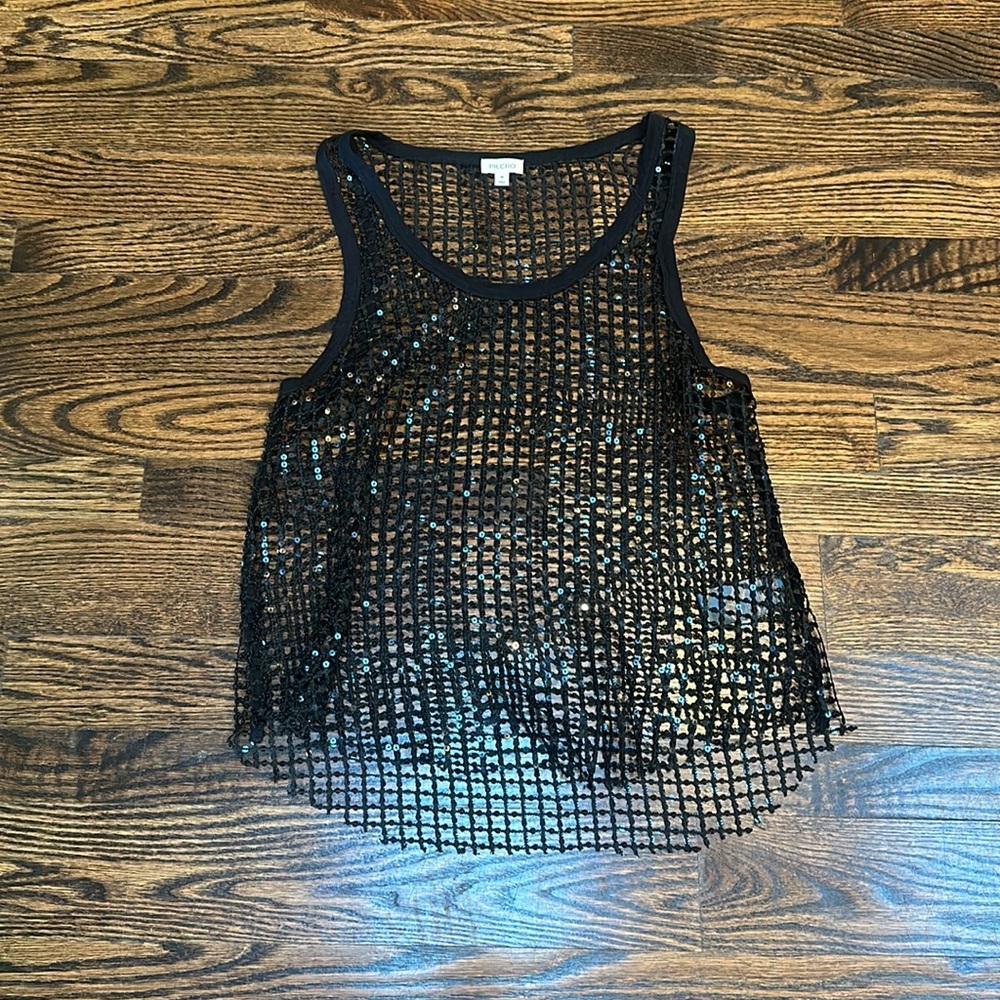 Anthropologie Black Sequin Mesh Top - Picture 4 of 4